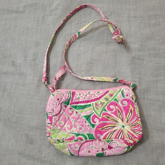 Vera Bradley Pink Small Side Crossbody Purse Women's Bag Floral Green And Pink - Picture 4 of 4
